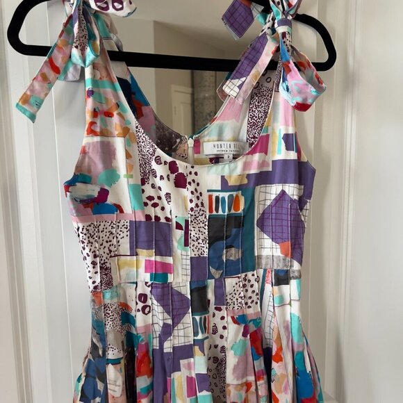 555 Hunter Bell Braden Dress Patchwork Midi Size 2 Color White Blue - Picture 5 of 8